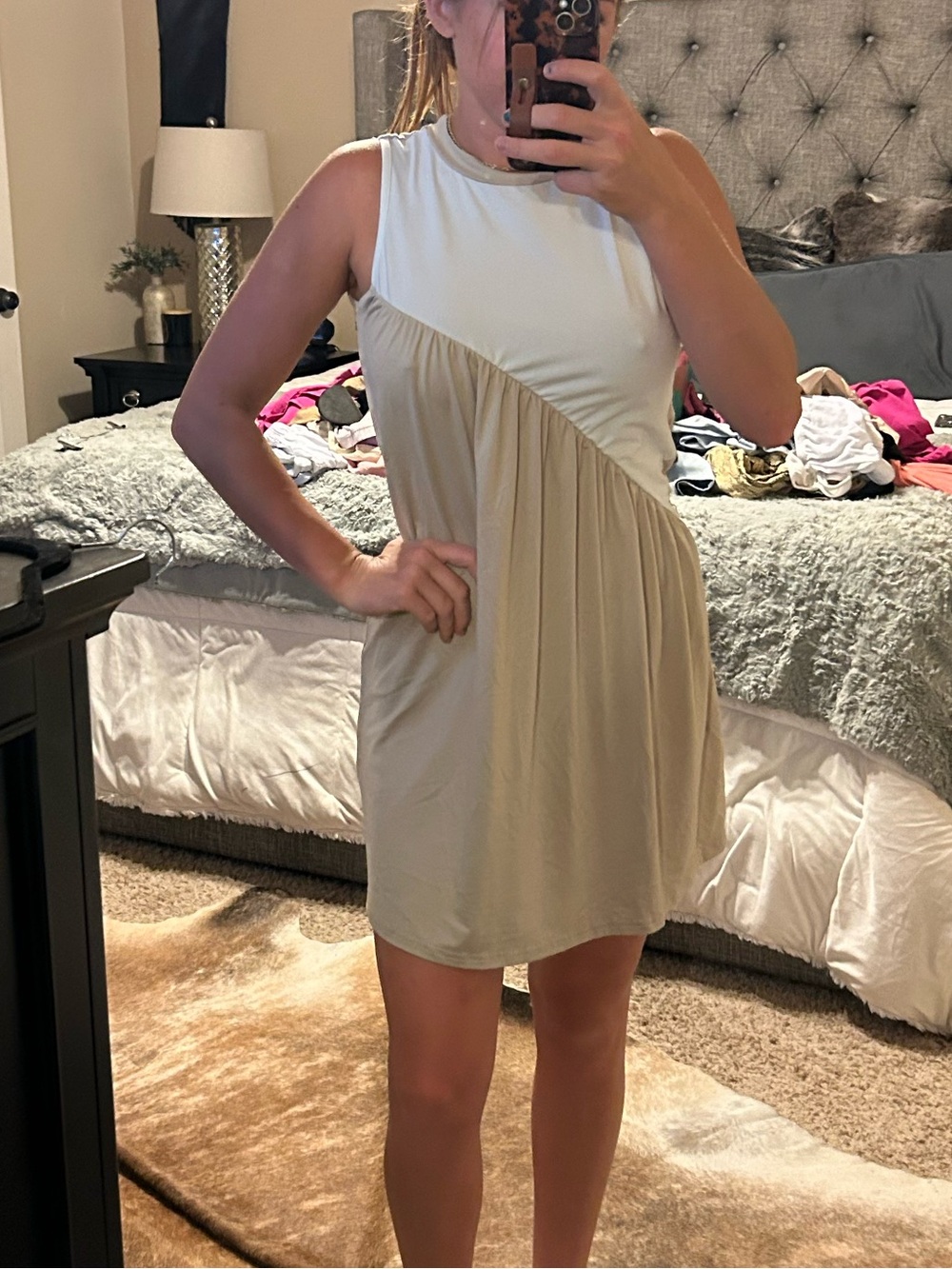 Othr Two-Tone Sleeveless Mini Dress in White and Cream
